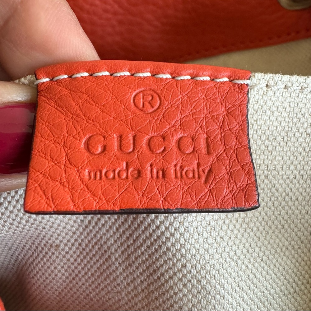 Gucci Vibrant Orange Leather Bamboo Backpack. P0221 - Picture 14 of 17